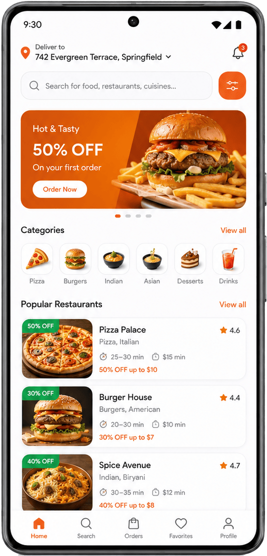 Food delivery app screen