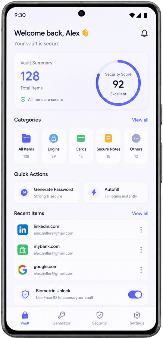 Password manager screen