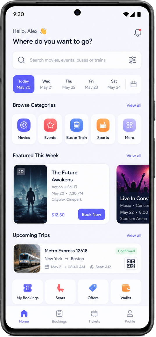 Ticket booking app screen